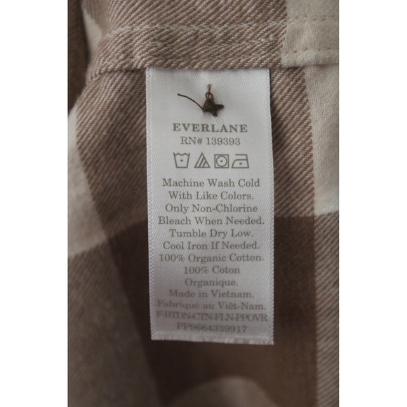 Everlane M Brown White Buffalo Check Organic Cotton Flannel Button Popover Shirt - Picture 9 of 10